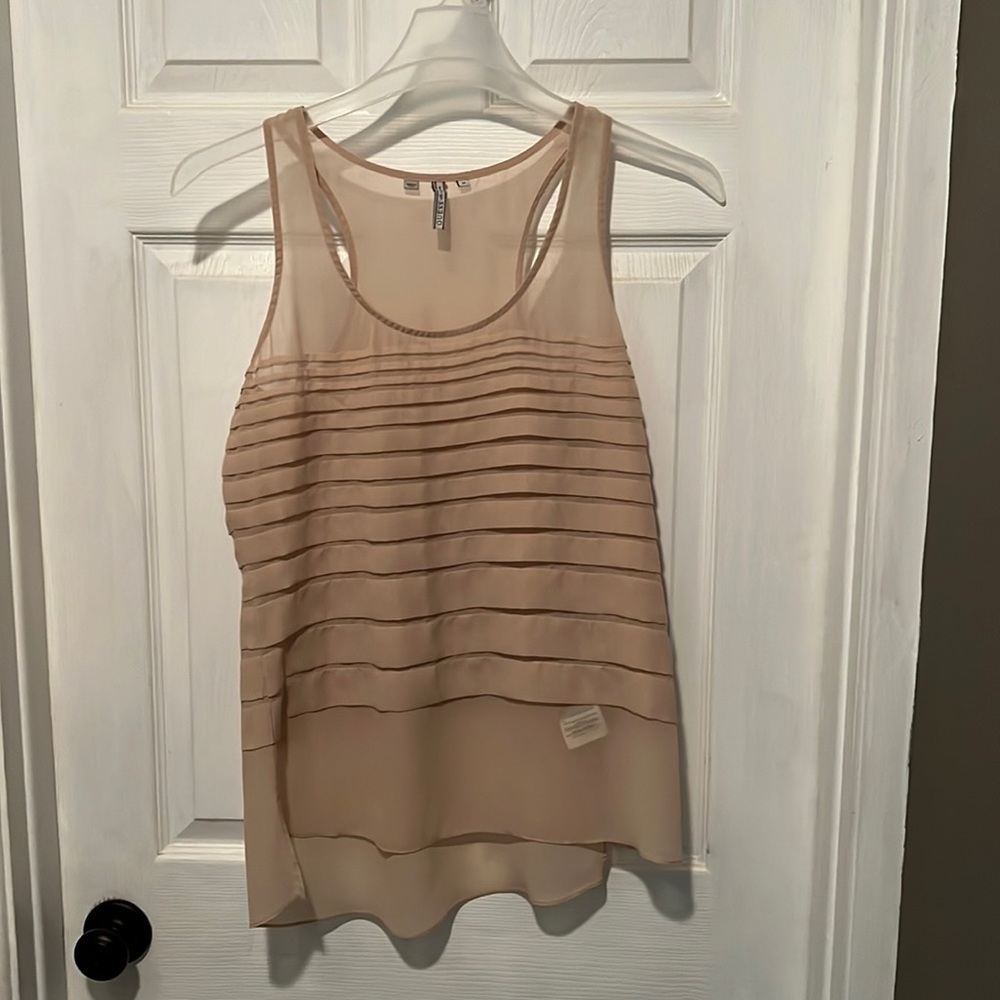 Guess sheer tan color sleeveless blouse